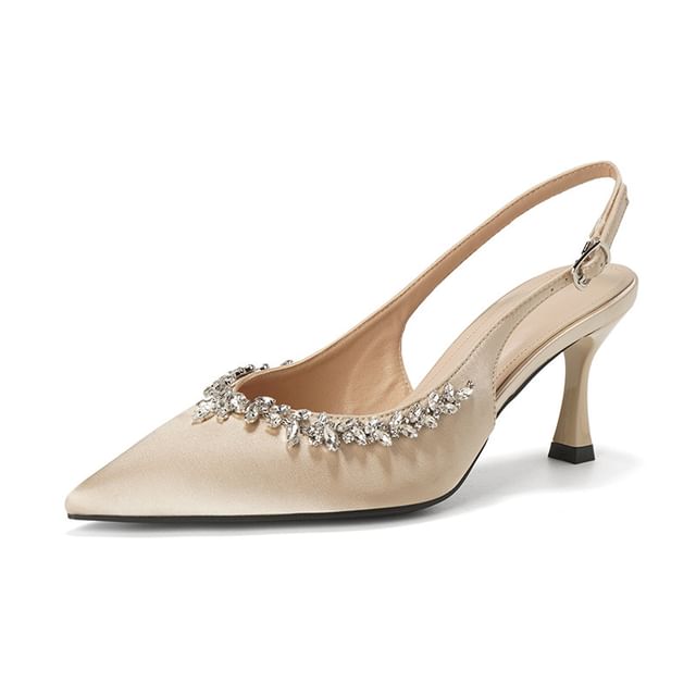 Slingback Rhinestone Sandals Pointy High Heel