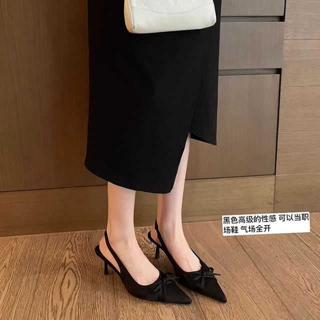 Pointy Plain Bow Slingback High Heel Sandals