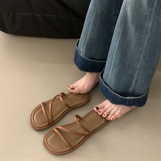Leather Faux Sandals Flat