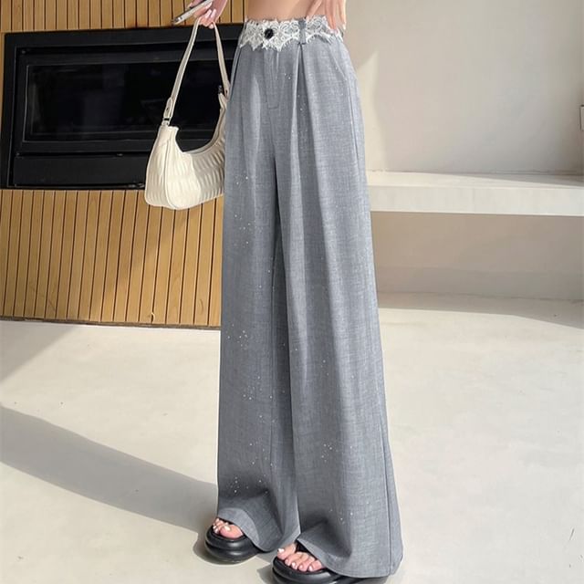 Glitter Rise Lace Slacks (Various Leg Designs) Panel High Wide