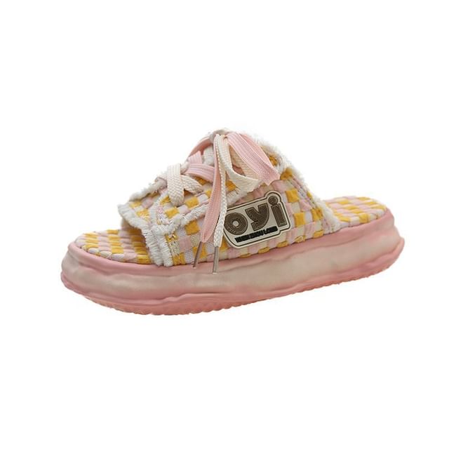 Sandals Lace-Up Sneakers Platform Frayed Checkerboard