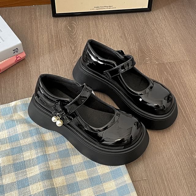 Leather Shoes Platform Jane Mary Faux