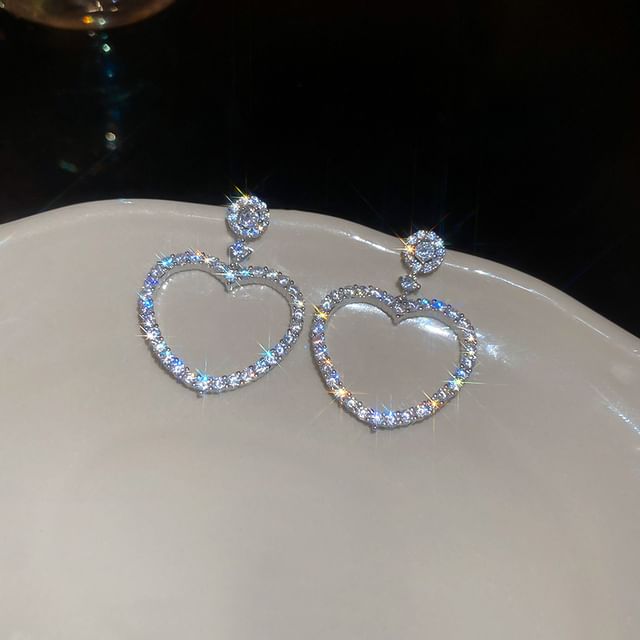 Heart Earring Drop Alloy Rhinestone