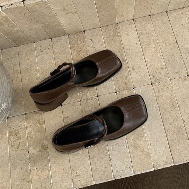 Square Block Pumps Mary Toe Heel Jane