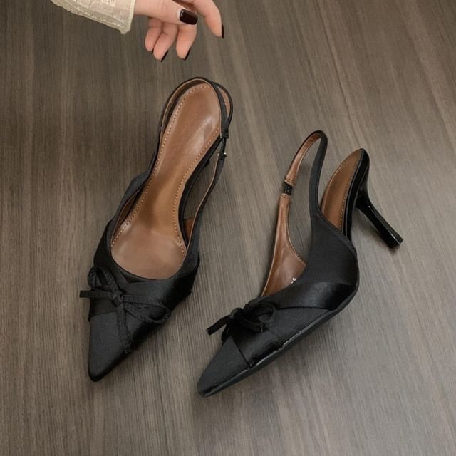 Toe Pointed Pumps Satin Bow Slingback