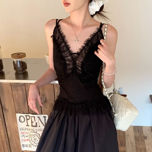 Maxi Tank Rise High / Fit Panel A-Line Slim Plain Skirt Lace Top