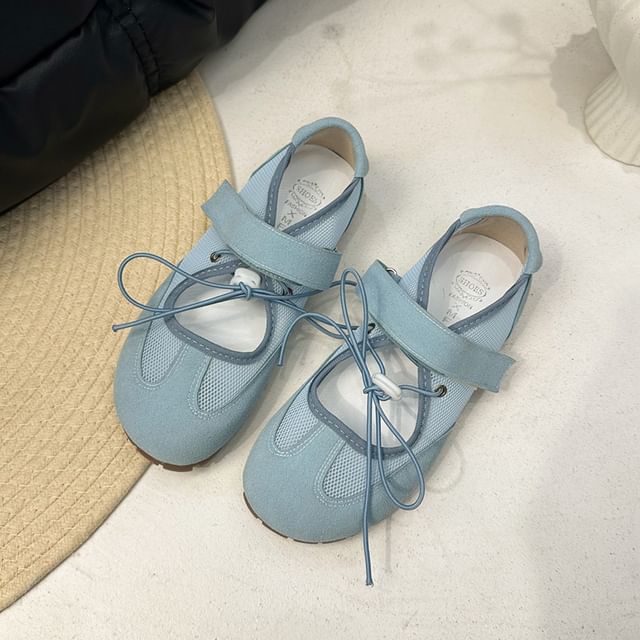 Faux Strap Panel Mesh Leather Adhesive Jane Mary Shoes