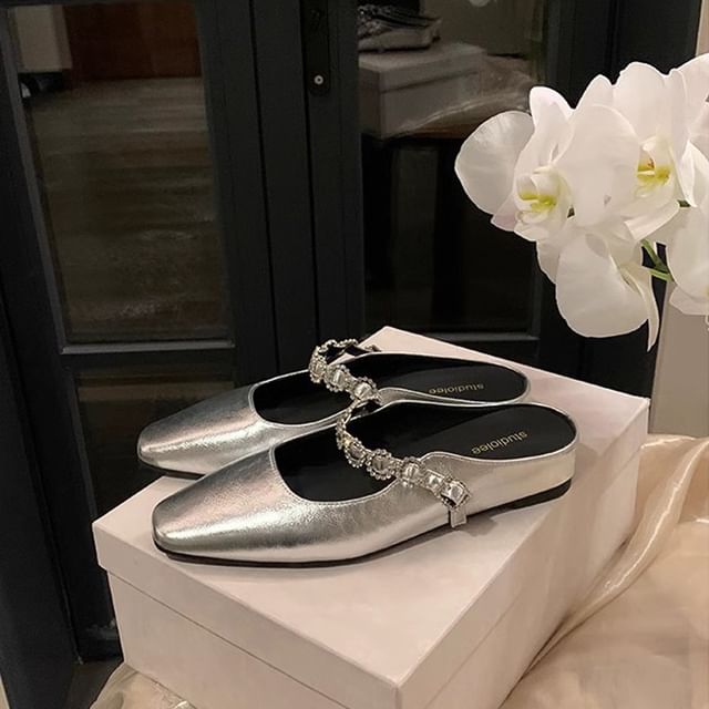 Jane Faux Wedge Hidden Leather Mules Mary Rhinestone