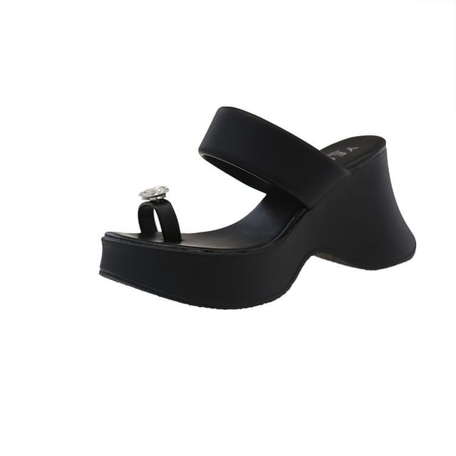 Toe Wedge Loop Platform Slide Rhinestone Heel Sandals