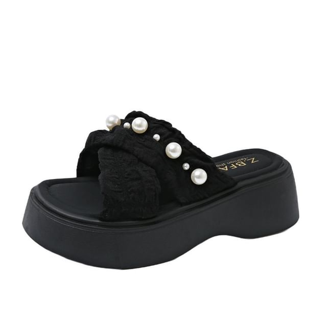 Pearl Criss Platform Faux Slide Sandals Cross