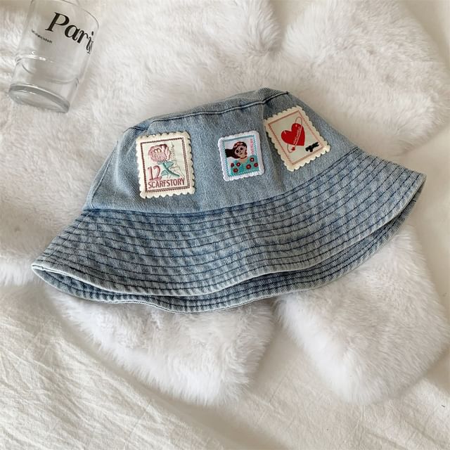 Applique Hat Denim Bucket Washed