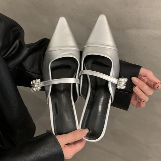 Mules Toe Chunky Heel Pointed Buckled
