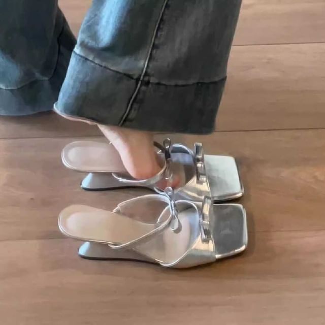 Sandals Slide Wedge Bow Heel