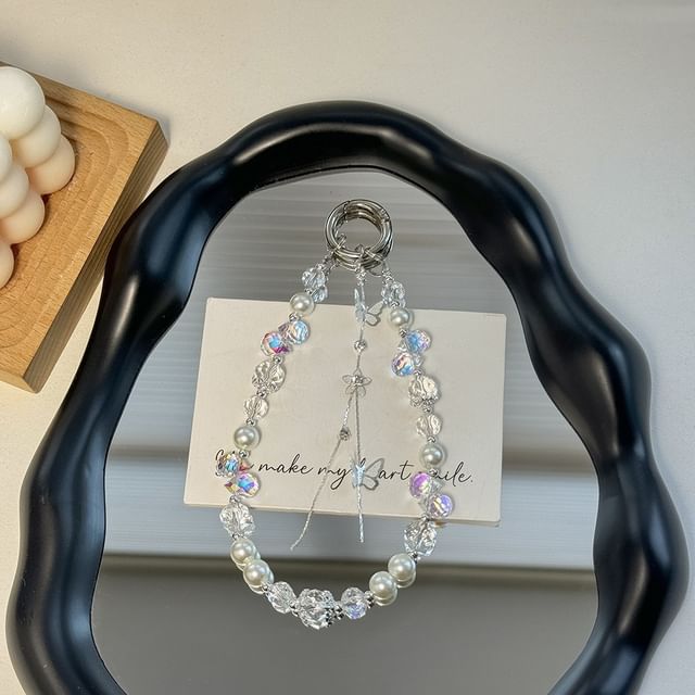 Strap Pad Faux Phone Butterfly with Wrist Lanyard Pearl