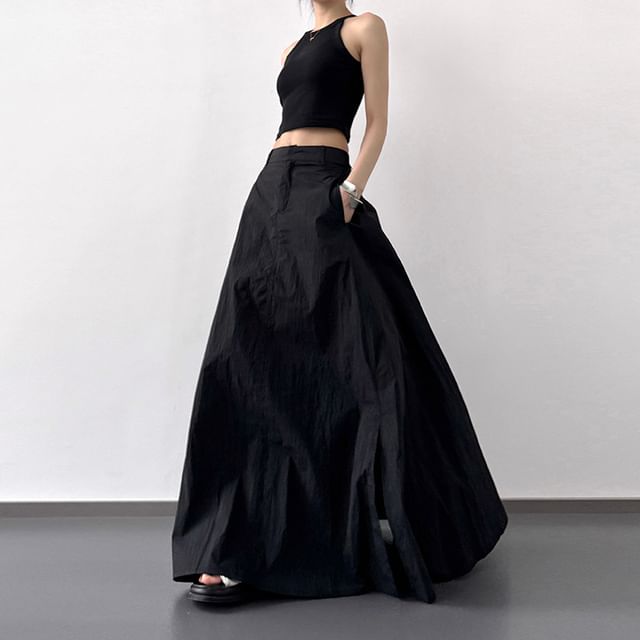 Plain A-Line Skirt Maxi Slit Rise High
