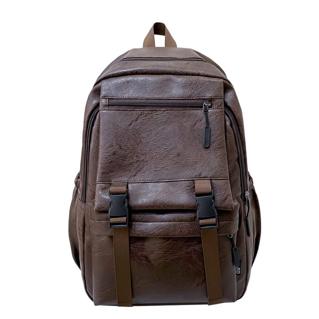 Faux Plain Zip Backpack Leather