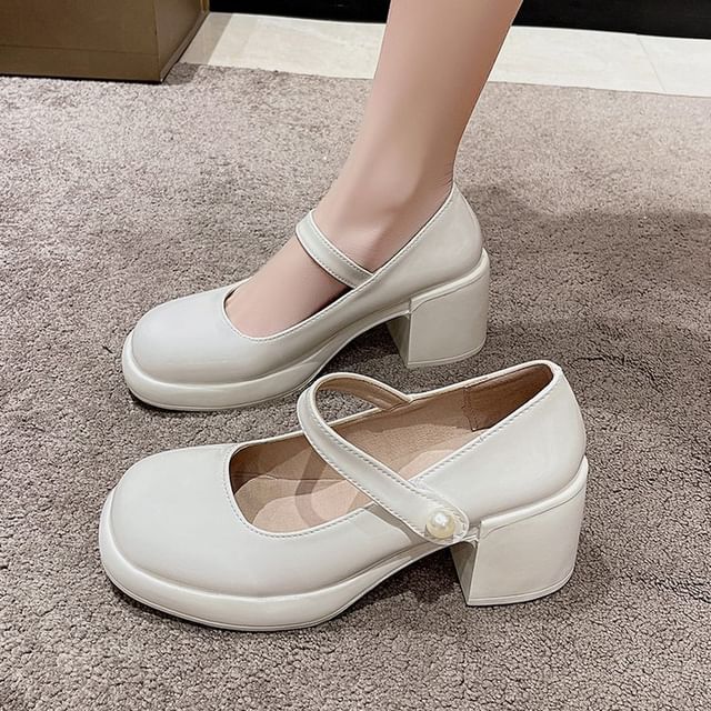 Block Mary Platform Pumps Heel Jane