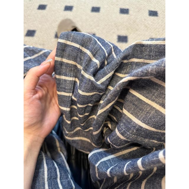 Wide Striped Pants Plain Leg High Waist