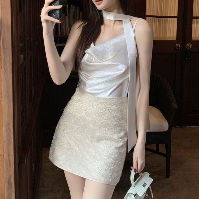 Camisole Spaghetti Top Plain Cowl Neck Strap