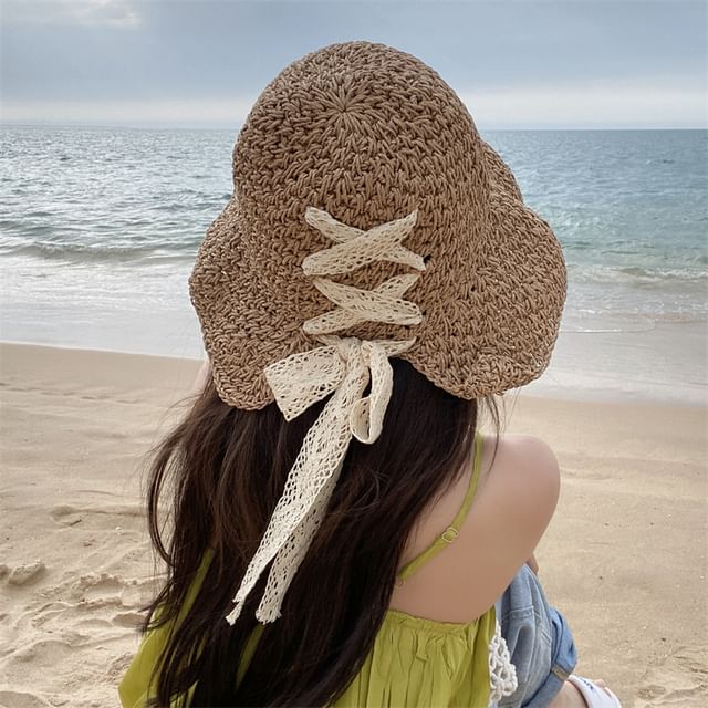 Hat Straw Cloche Lace-Up