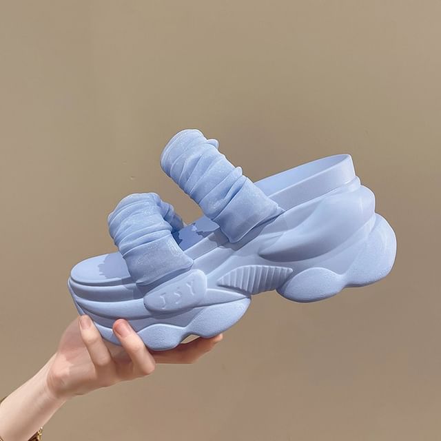 Sandals Plain Slide Ruched Platform Strap