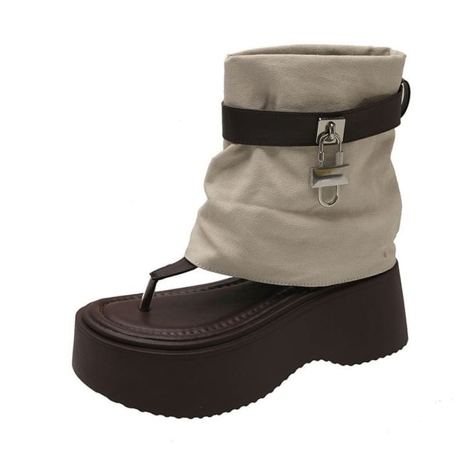 Platform Thong Padlock Panel Boots