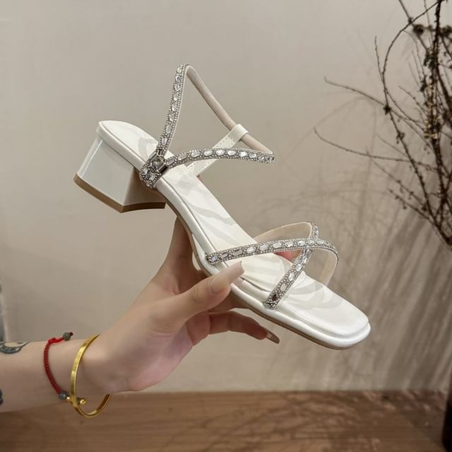 Block Rhinestone Heel Sandals
