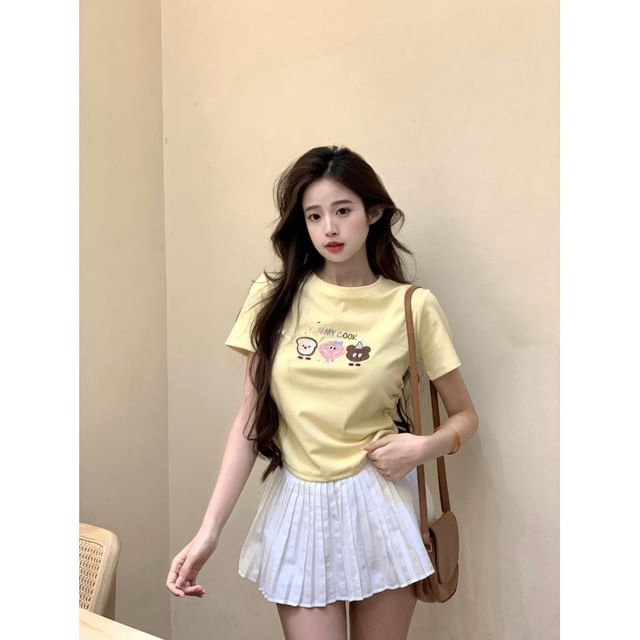 T-Shirt Embroidered Crewneck Short-Sleeve Crop