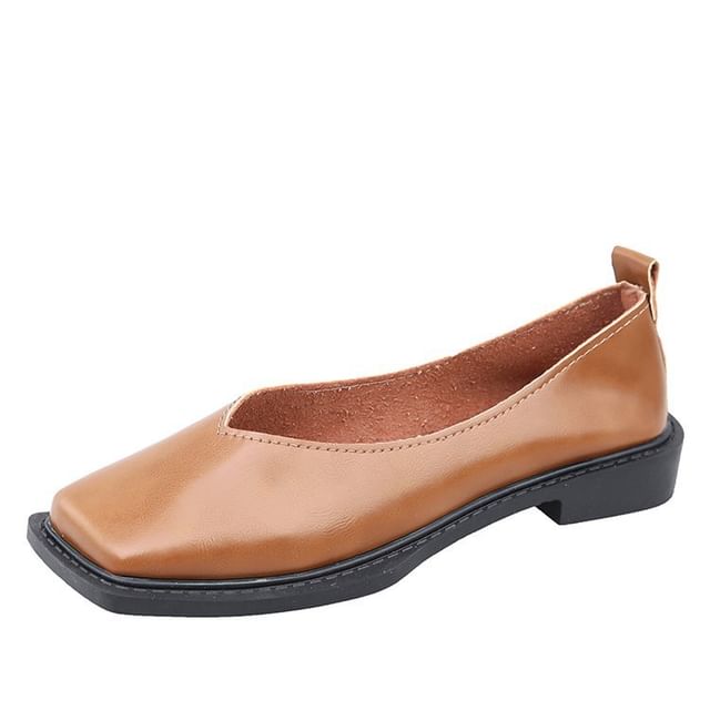 Leather Faux Toe Flats Square