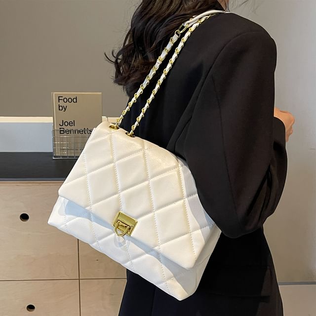 Quilted Leather Bag Faux Plain Flap Crossbody