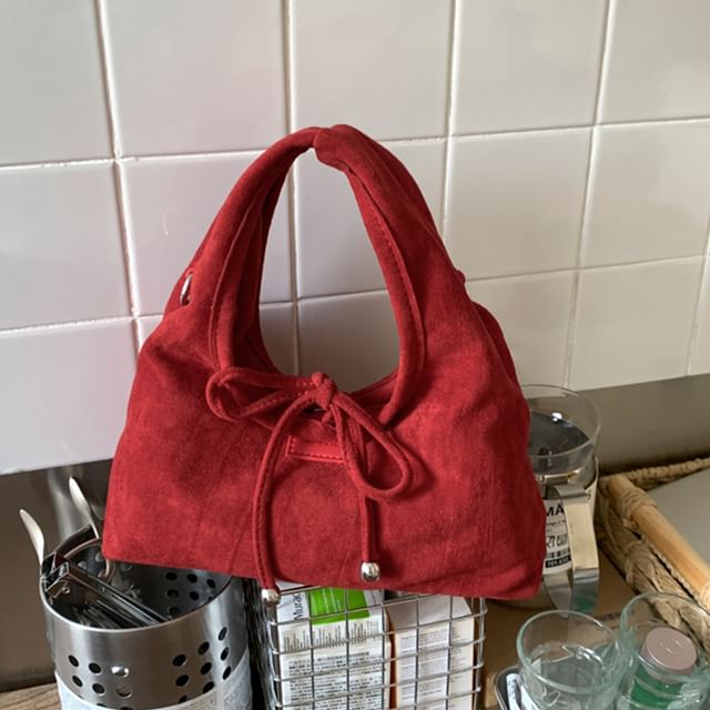 Faux Handle Crossbody Bag Suede Top Plain