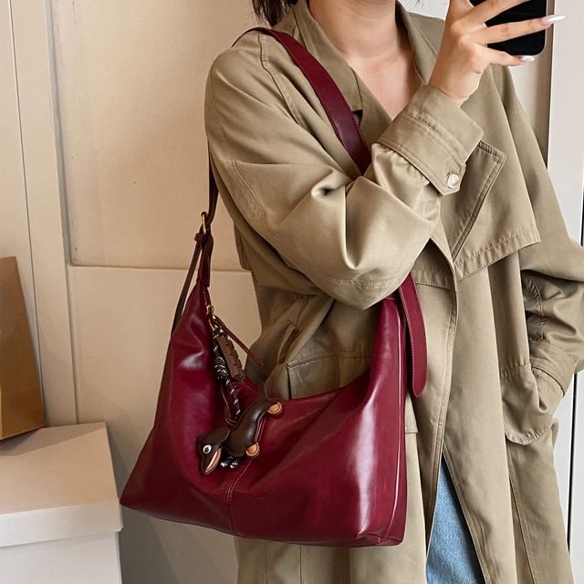 Leather Charm Bag Crossbody Faux Plain With