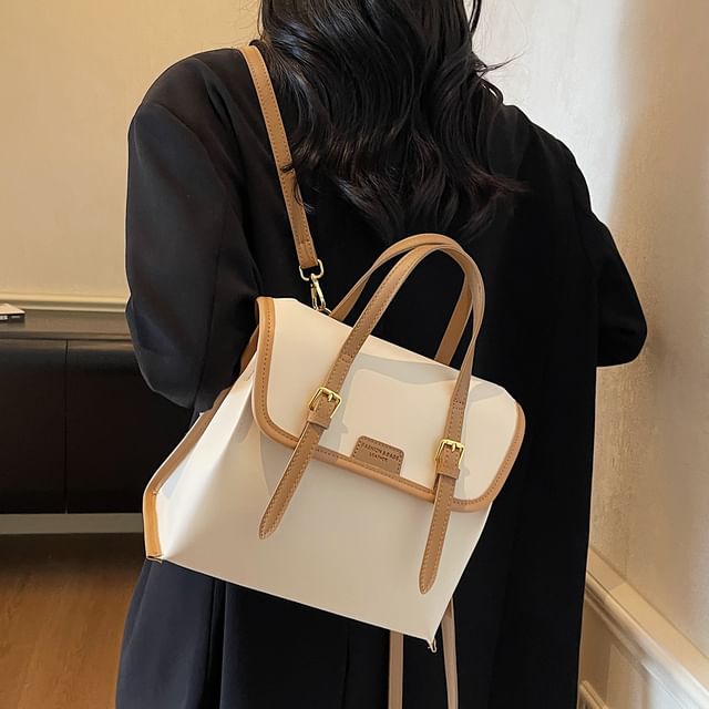 Flap Leather Backpack Faux