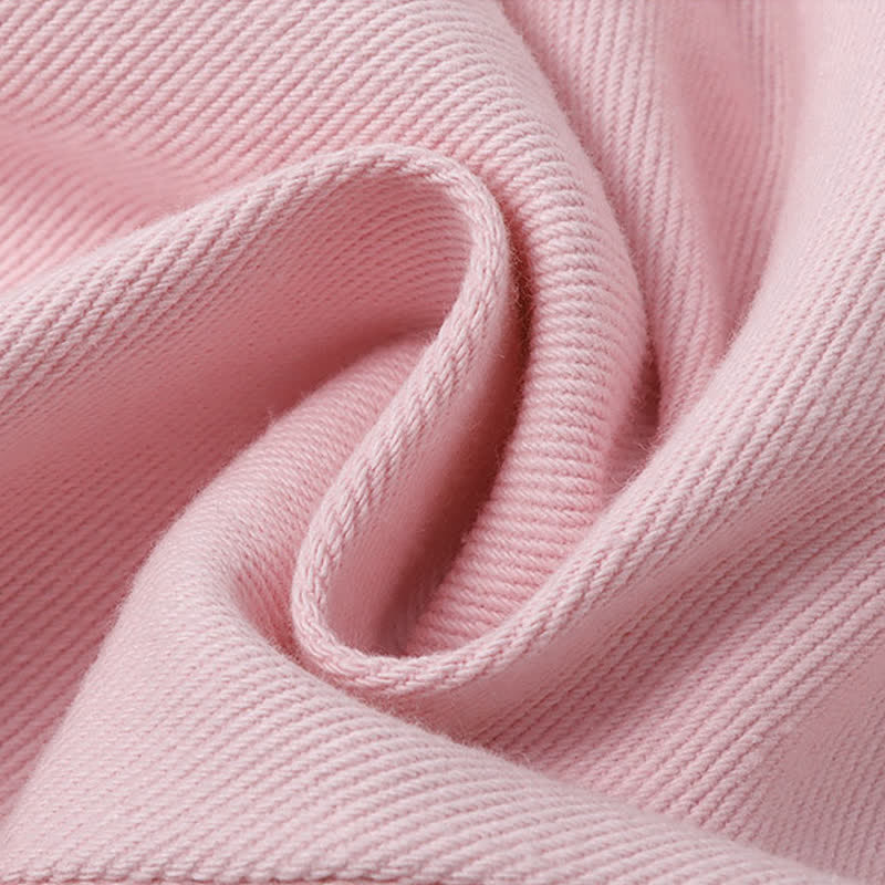 Ensemble chemise à manches bouffantes et pantalon évasé en denim rose