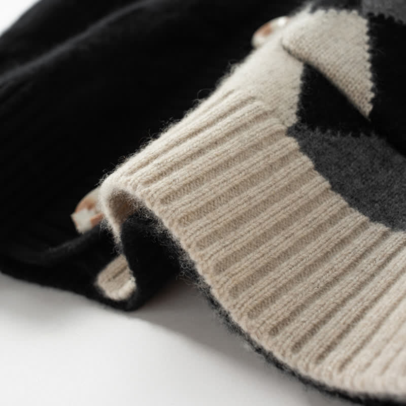 Pullover mit Rautenmuster, Langarm-T-Shirt, lässiges Hosenset