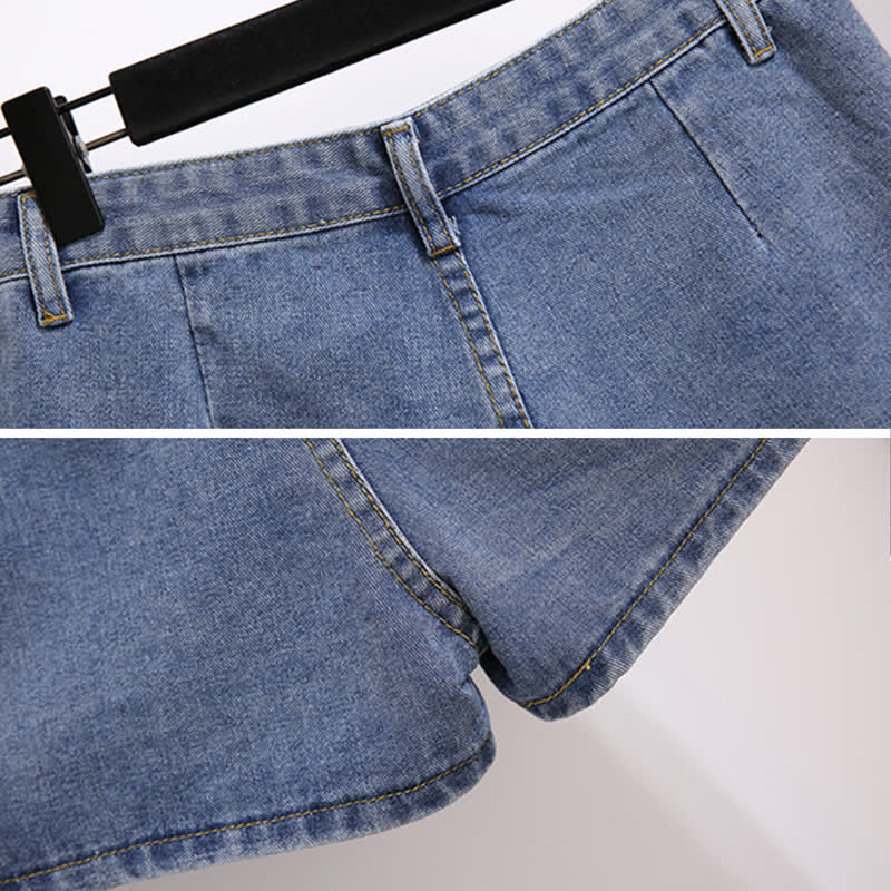 Faux t-shirt à revers rayé en deux pièces et short en jean à poches