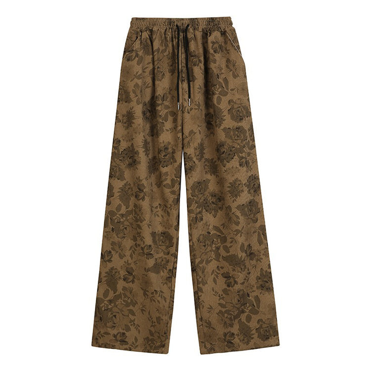 Pantalon en velours côtelé fleuri Y2K