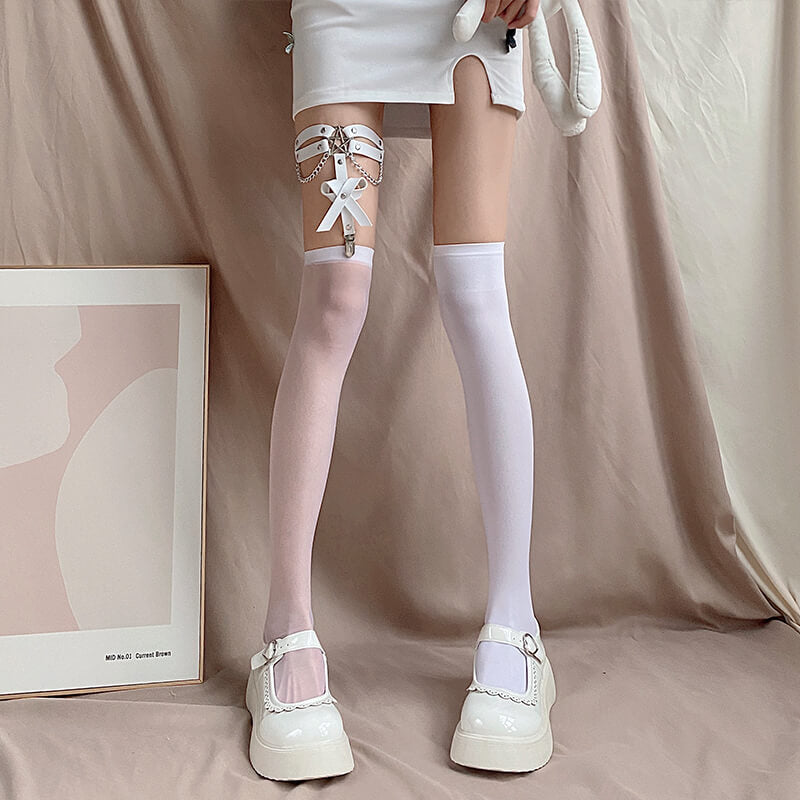 Strumpfband aus Leder mit Punk-Schleife