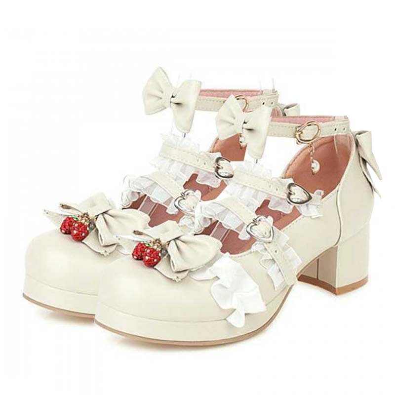 Chaussures Mary Janes Lolita à talon chaton et nœud en dentelle Kawaii
