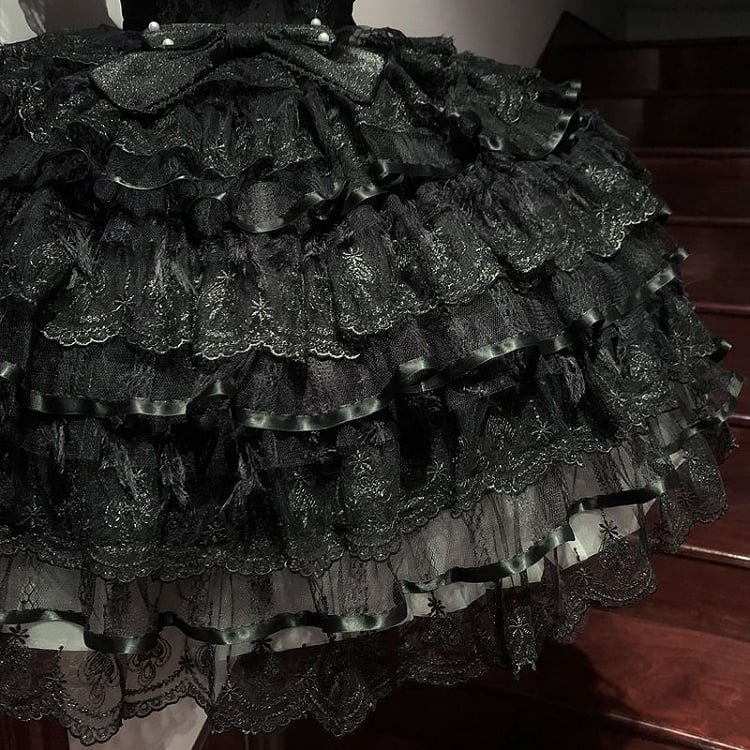 Butterfly Fabric Black Dress Tiered Hime All Bodice Skirt Lolita Hanayome