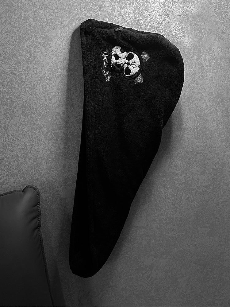Grim Reaper Drying Gothic and Black White Towel Hair Wrap