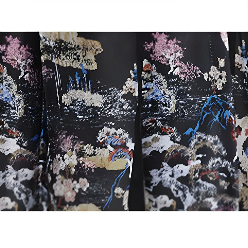 V-Ausschnitt Hemd Vintage Print Faltenrock