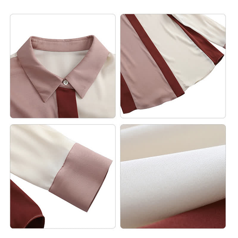 Chemise à revers colorblock rose et blanc pour vêtements de travail