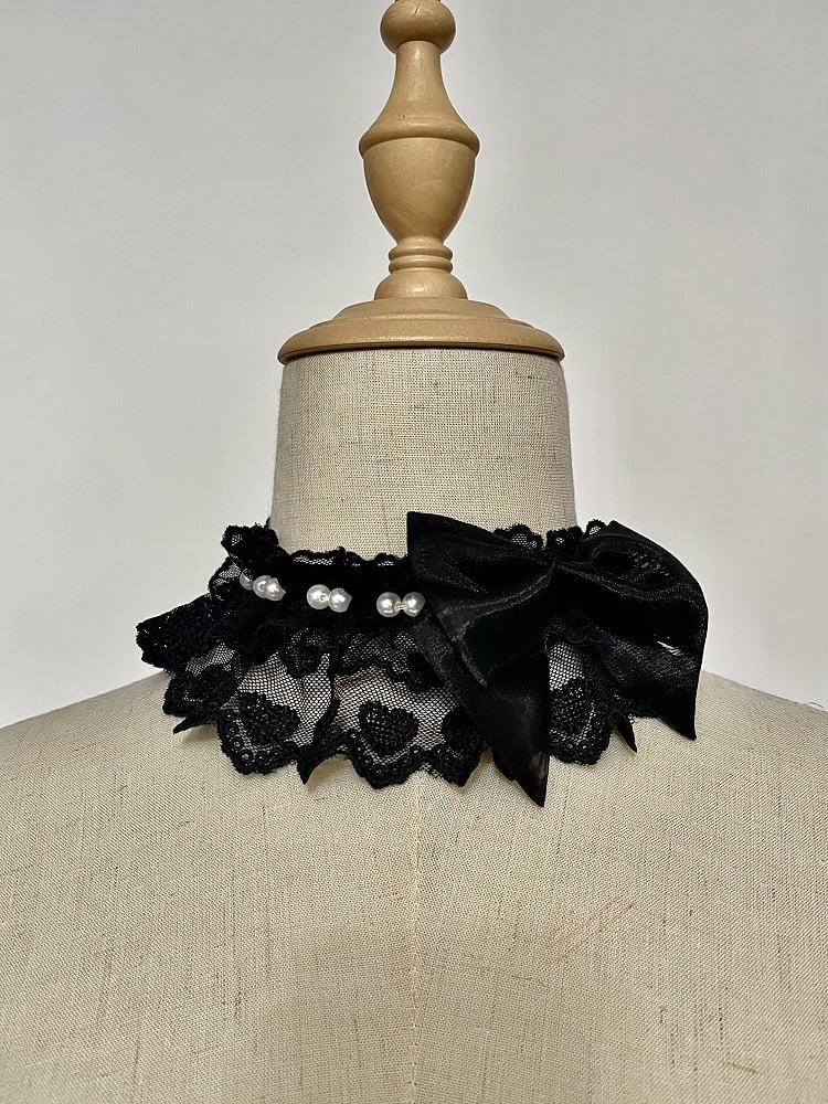 Black / Choker Bow Details Pink and Bead