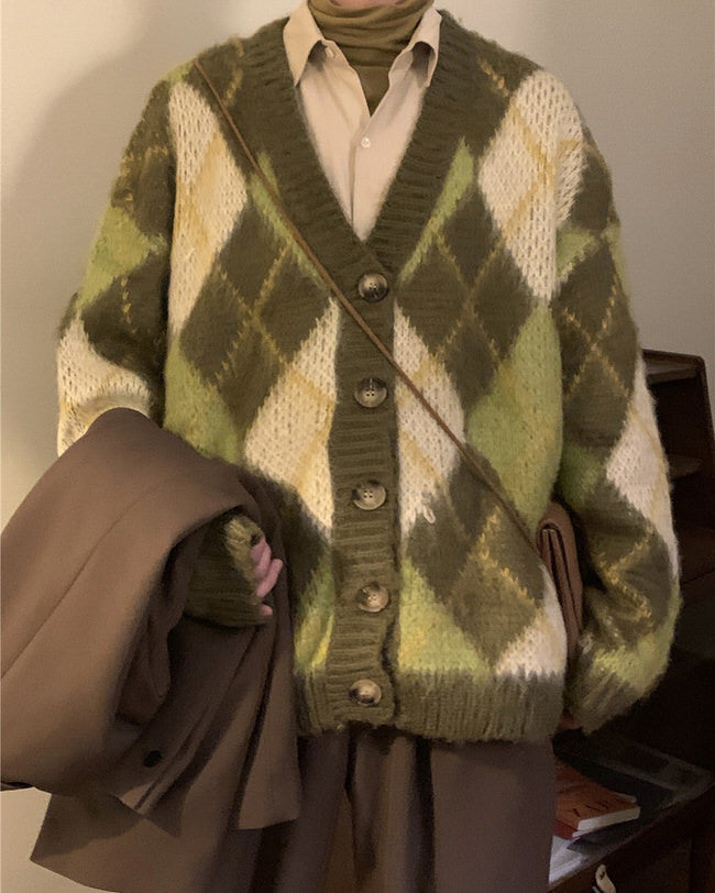 Grüner Argyle-Cardigan