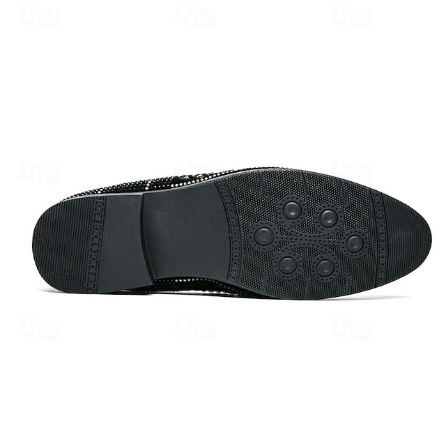 Velvet Studded Black Men's - Spiral Prom with Loafers Shoes