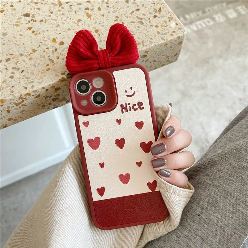 3D Bow Heart Phone Case - iPhone 13 Pro Max / 13 Pro / 13 / 12 Pro Max / 12 Pro / 12 / 11 Pro Max / 11 / XS Max / XR / XS / X / 8 Plus / 7 Plus-12