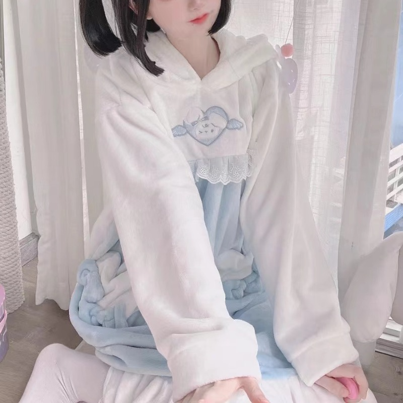 Kawaii White Blue Bunny Pajamas Homewear ON776 KawaiiMoriStore
