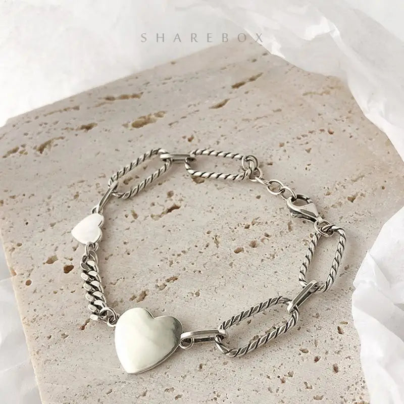 925 Sterling Silver Heart Bracelet CG113 - As Shown In