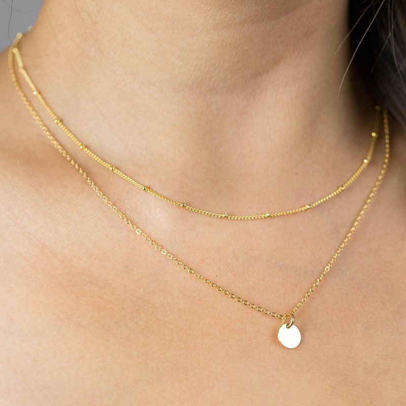 Double-Layered Alloy Necklace with Disc Pendant WA87 Wonderland Case